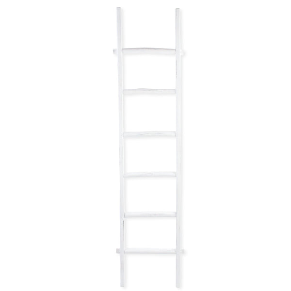 Homeroots 76" White Six Step Solid Wood Decorative Ladder  Solid Wood 519096