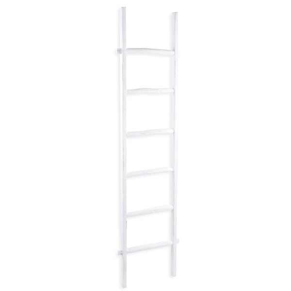 Homeroots 76" White Six Step Solid Wood Decorative Ladder  Solid Wood 519096