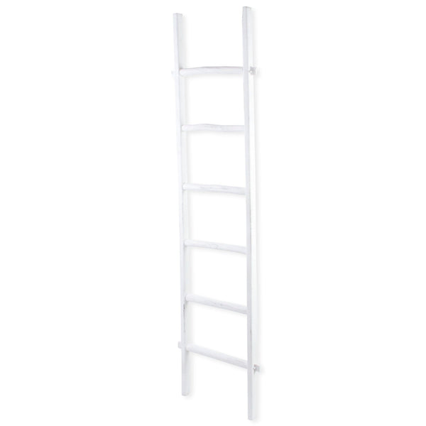 Homeroots 76" White Six Step Solid Wood Decorative Ladder  Solid Wood 519096