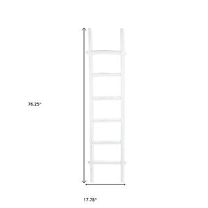 Homeroots 76" White Six Step Solid Wood Decorative Ladder  Solid Wood 519096