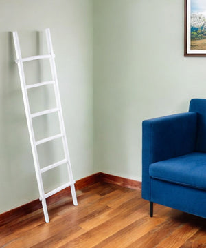 Homeroots 76" White Six Step Solid Wood Decorative Ladder  Solid Wood 519096