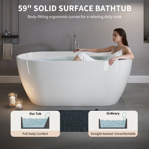 English Elm 59" Stone Resin Freestanding Soaking Tub Spa Grade Oval Design for Modern Baths Glossy White W1920P410060