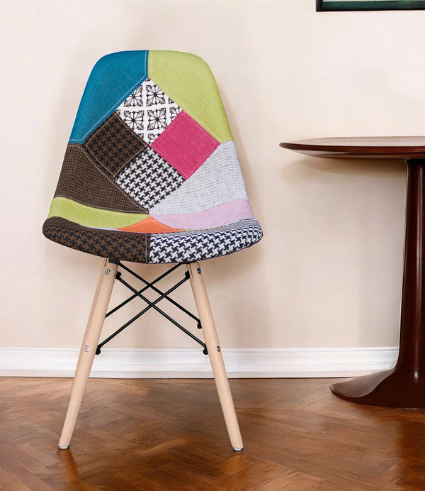 Homeroots Brown Green And Pink And Natural Upholstered Fabric Dining Side Chair   519113