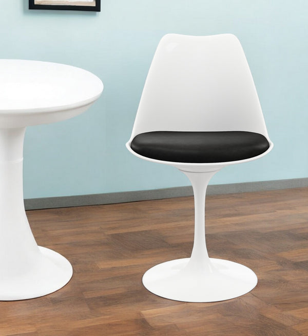 Homeroots Black And White Upholstered Faux Leather Dining Side Chair   519115