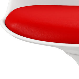 Homeroots White Heavy Duty Plastic Dining Side Chair With Red Faux Leather Cushion   519116