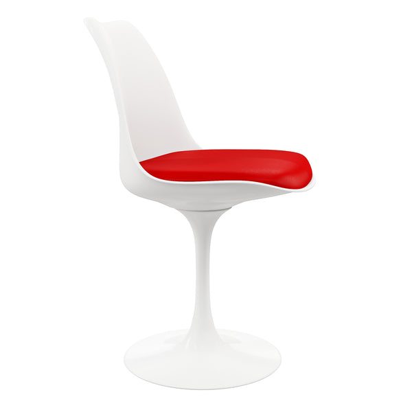 Homeroots White Heavy Duty Plastic Dining Side Chair With Red Faux Leather Cushion   519116