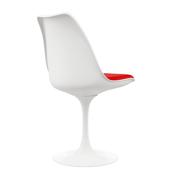 Homeroots White Heavy Duty Plastic Dining Side Chair With Red Faux Leather Cushion   519116