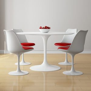 Homeroots White Heavy Duty Plastic Dining Side Chair With Red Faux Leather Cushion   519116