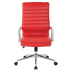OSP Home Furnishings High Back Executive Office Chair with Faux Leather Upholstery Lumbar Support Chrome Arms Red SPX23590C-U9