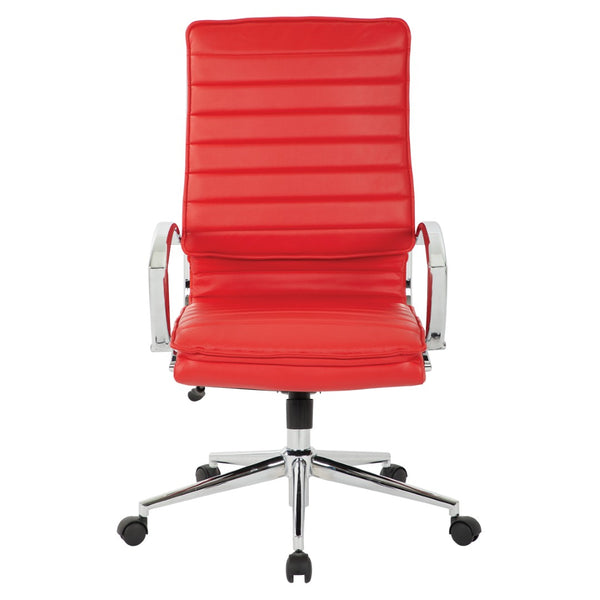 OSP Home Furnishings High Back Executive Office Chair with Faux Leather Upholstery Lumbar Support Chrome Arms Red SPX23590C-U9