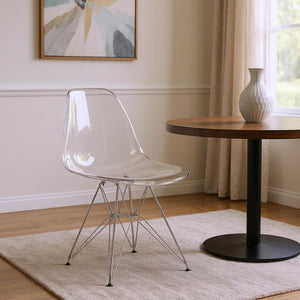 HomeRoots Clear Contemporary Dining Side Chair - Sleek Silver Steel Frame, Versatile Accent Seating, Durable Comfort 519169