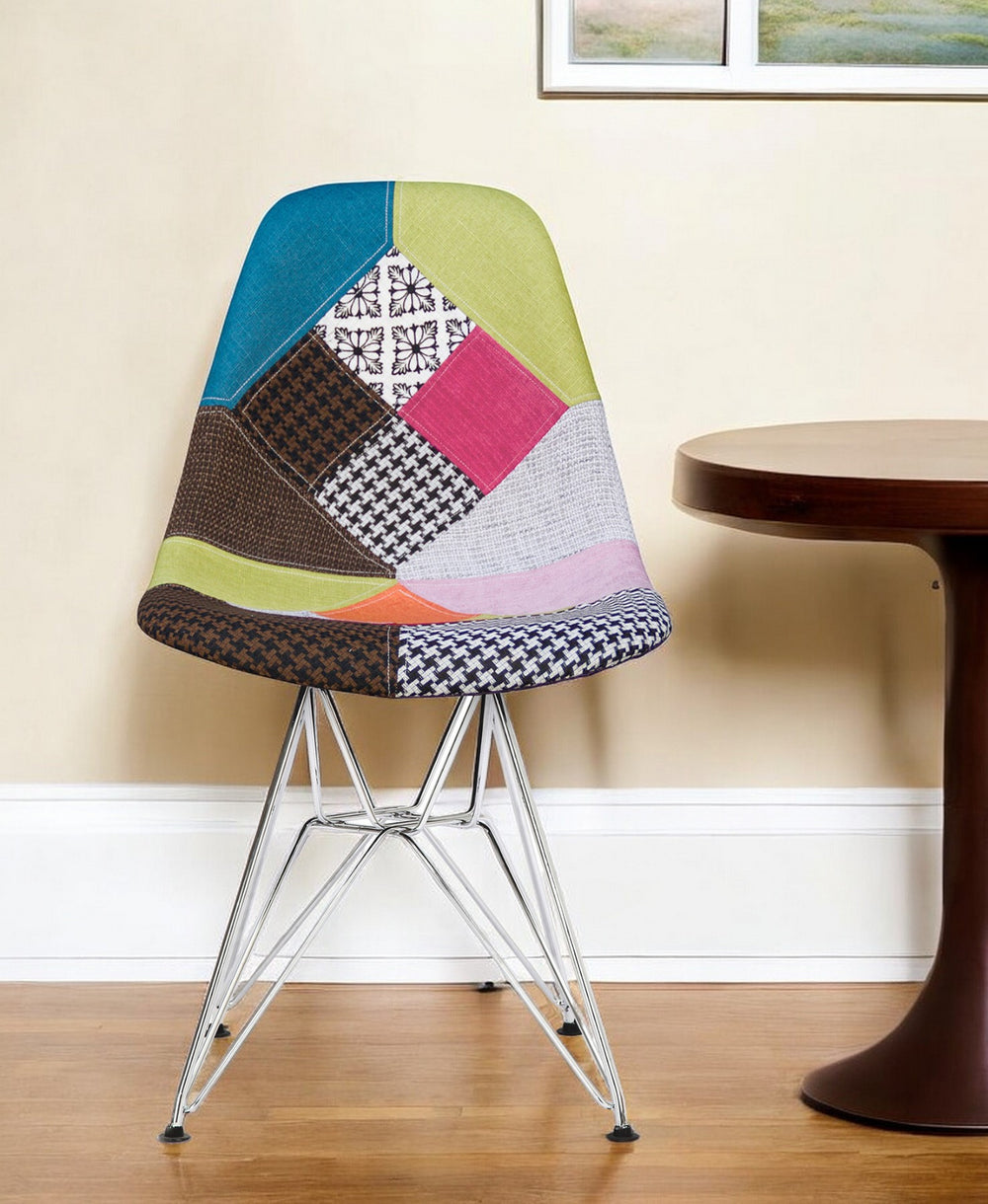 Homeroots Brown Green And Pink And Silver Upholstered Fabric Dining Side Chair   519174