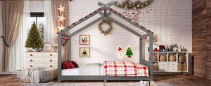 English Elm Twin House Frame Floor Bed Solid Pine Kids Room Montessori Low Profile Play Nook Gray W1580P387843