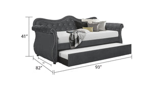 English Elm Abby Tufted Velvet Daybed with Trundle Gray — Hollywood tufted upholstery, nailhead trim, solid wood frame, luxe 808857766687