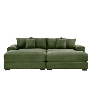 English Elm 92" Oversized Cloud Modular Sectional Couch - Plush Corduroy, Deep Seating, 6 Pillows & Ottoman! W714S01331