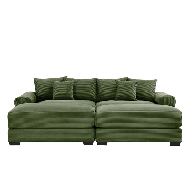 English Elm 92" Oversized Cloud Modular Sectional Couch - Plush Corduroy, Deep Seating, 6 Pillows & Ottoman! W714S01331