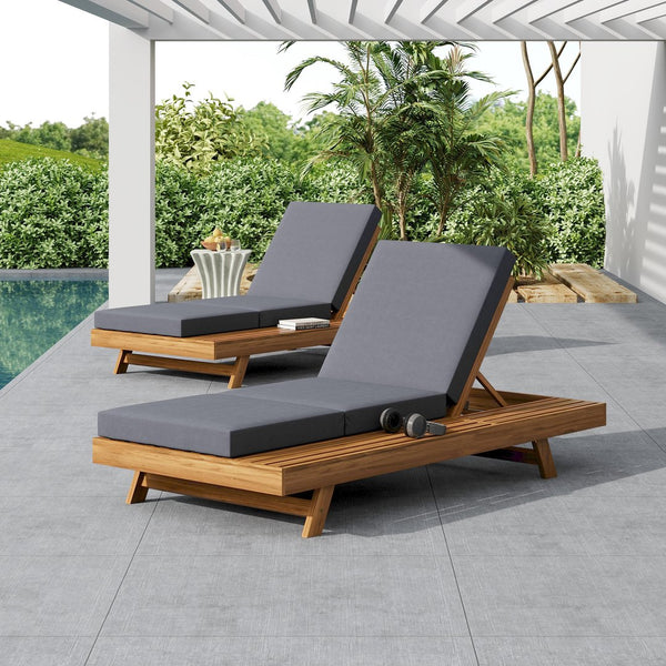 English Elm Christopher Knight Home® - Lounge Chaise Set - Acacia Solid Wood With Ergonomic Dark Grey Cushion For Stylish Outdoor Relaxation N770P253442T_N770P208326G