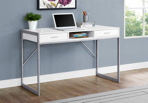 English Elm Computer Desk with 2 Push-Drawers, Open Shelves & Black Metal Legs — Compact Modern Workstation White 50 L x 25 W x 5 H B2710P219716