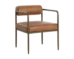 Sunpan Ajani Dining Armchair - Hand-hammered Iron Frame With Charcoal Leather For Stylish Comfort Brown Leather 111844