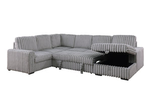 English Elm 102 Inch Linen Modular Sectional Sofa with Hidden Storage and Cloud Cushion Comfort Light Gray W1099S00179
