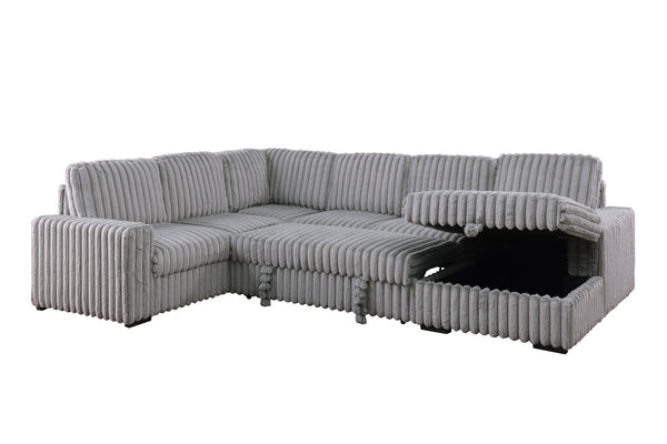 English Elm 102 Inch Linen Modular Sectional Sofa with Hidden Storage and Cloud Cushion Comfort Light Gray W1099S00179