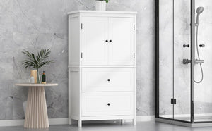 English Elm Bathroom Storage Cabinet with Two Doors and Drawers, Adjustable Shelf, MDF Finish, Slim 28"L x 15"W White N725P188460K
