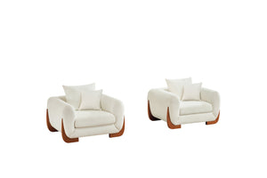 English Elm Upholstery Sherpa Tweed Armchair with Oak Legs for Living Room - Deep 27.5" Lounge Seat, Removable Cushion Beige W2817P331356