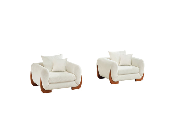 English Elm Upholstery Sherpa Tweed Armchair with Oak Legs for Living Room - Deep 27.5" Lounge Seat, Removable Cushion Beige W2817P331356