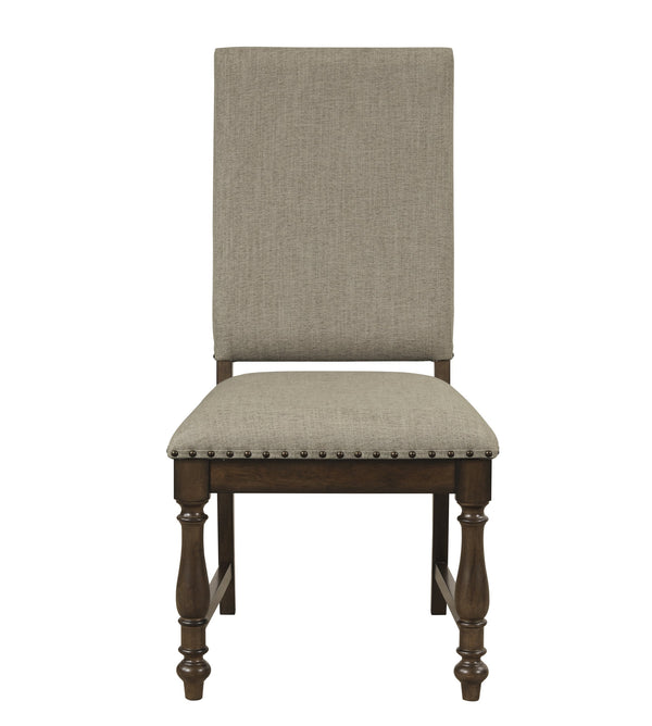 English Elm Traditional Stonington Side Chairs Set of 2 Beige Upholstered Nailhead Trim Oak Veneer Wood Dining Seats Elegantly Crafted 42" Brown Mix 42.75 L x 21.75 W x 15.5 H B011P188432