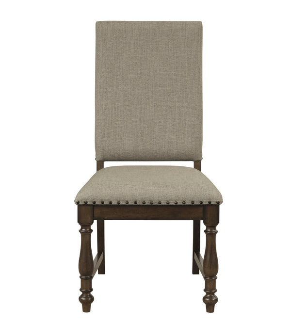 English Elm Traditional Trestle Dining Set Oak Walnut Veneer Table Four Nailhead Upholstered Chairs B011S00923