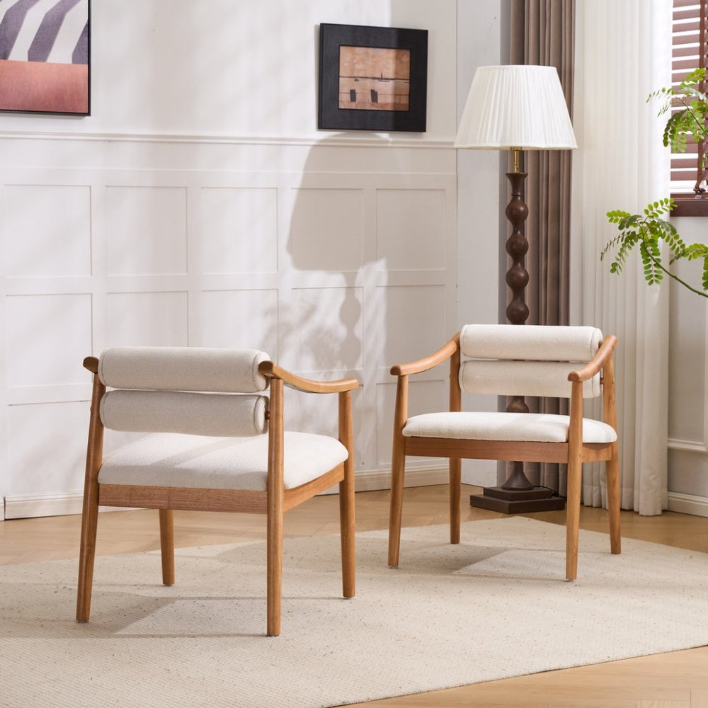 English Elm Indoor Solid Wood Dining Chairs Beige Upholstered Seat Modern Set of Two N772P410400B