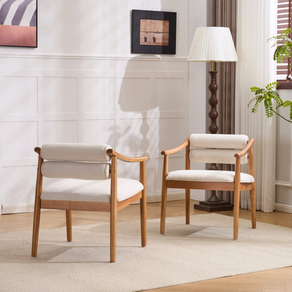 English Elm Indoor Solid Wood Dining Chairs Beige Upholstered Seat Modern Set of Two N772P410400B
