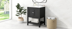 English Elm 24" Modern Sleek Bathroom Vanity with Ceramic Sink, Solid Wood Frame, Waterproof Finish and Open Shelf Storage Black N725P246473B