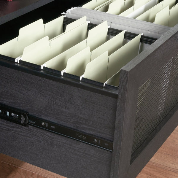 English Elm File Credenza Black Finish – Sleek Engineered Wood Storage with Adjustable Shelf, Smooth-Glide Drawers, Durable Design (53.36"L x 23.44"W) B356P402621