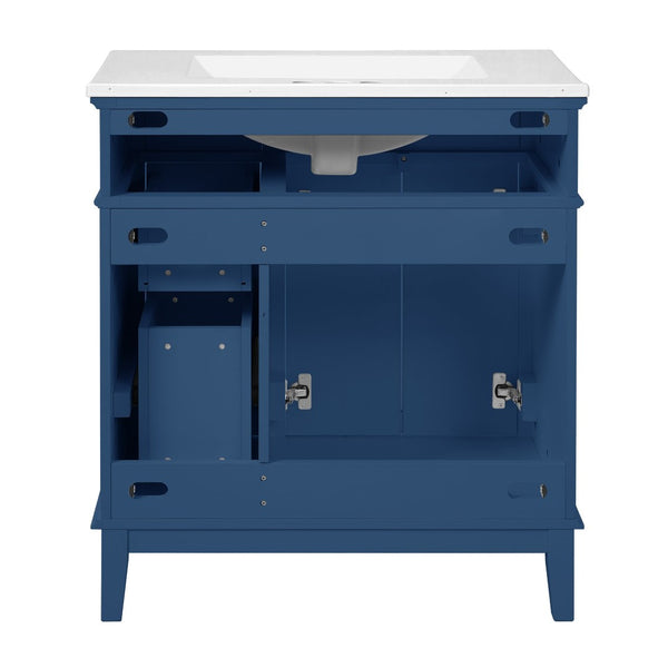 English Elm 30" Freestanding Bathroom Vanity Ceramic Sink Soft Close Cabinet Gray Wood Frame Blue N729P427118C