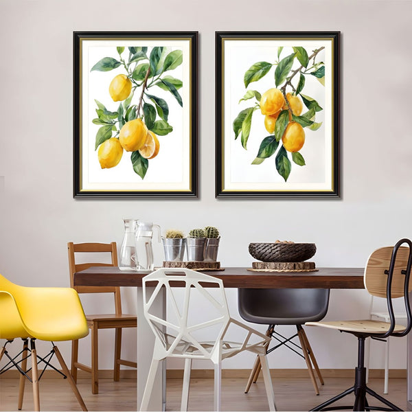 English Elm Set Of 2 Lemon Botanical Canvas Prints – Vibrant Fruit Art In Solid Wood Frames For Stylish Décor T3976P383240-GIGA