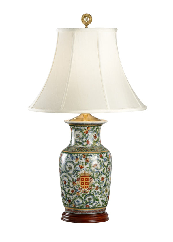 Wildwood Herald Hand-Painted Crackle Porcelain Lamp With Mahogany Base, Antique Green-Rust-Gold Accents, 31" 5196