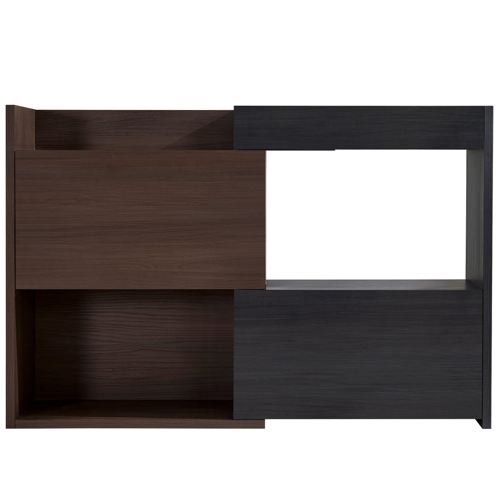 English Elm 32.5''-58.8''W Expandable Rotating Storage Cabinet with Drawer & Flip Doors, Modern Black Walnut Elegance N845P261744D