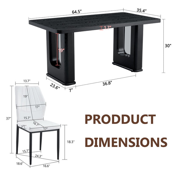 English Elm Table Set: Modern 64.5" Black Wood Textured Dining Table With 4 Stylish Pu Chairs For Comfort & Style W1151S04306-GIGA