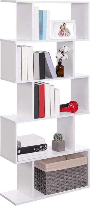 English Elm Five tier minimalist white bookshelf with five shelves for modern storage, durable engineered wood design Cream White W2139P288172