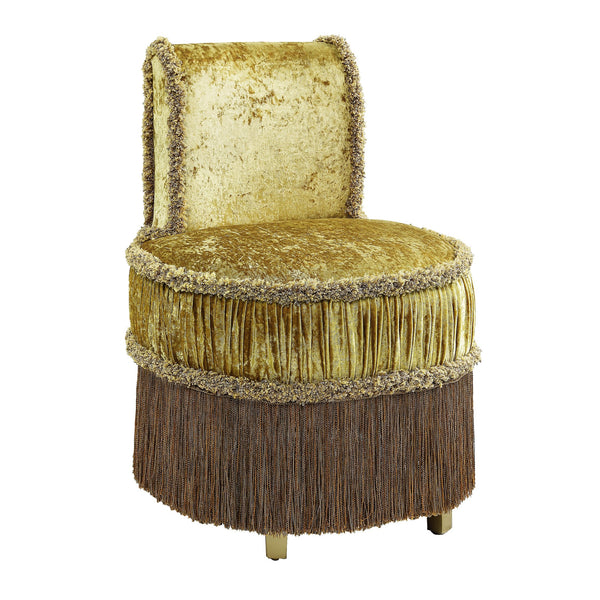 English Elm Gold Rococo Vanity Stool with Button-Tufted Back, Ornate Carvings, Gold Finish, Plush Upholstery B062P215391