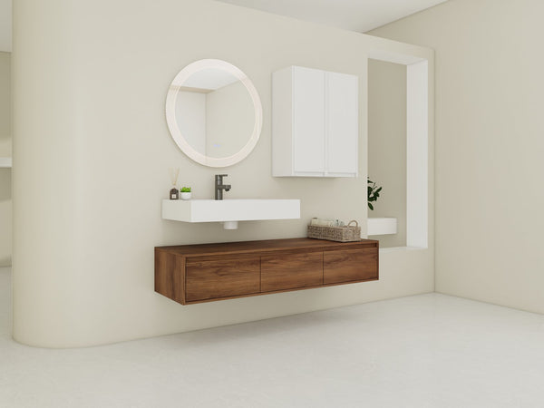 English Elm 60-Inch Wall-Mounted Vanity With Molded Resin Sink, 2 Side Cabinets & 3 Soft-Close Drawers For Storage W999S00285