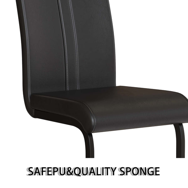 English Elm 63" Modern Medieval Brown Mdf Dining Set With 6 Ergonomic Pu Armless Chairs, Quick Assembly & Style W2189S00666