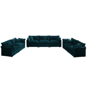 English Elm 3 Piece Modular Sofa Set Blue Chenille Deep Seat Living Room Sectional Seating W714S00599