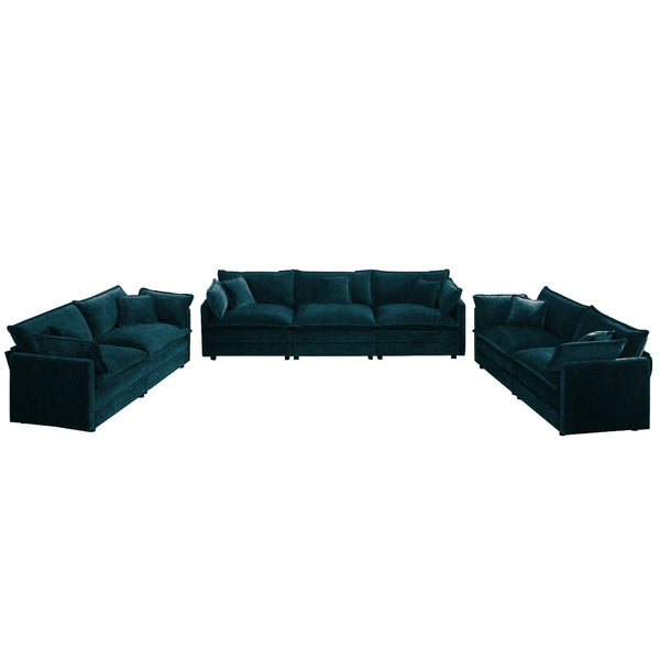English Elm 3 Piece Modular Sofa Set Blue Chenille Deep Seat Living Room Sectional Seating W714S00599