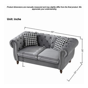 English Elm 65"chesterfield Velvet Tufted Sofa with Nailhead Trim Mid Century Two Seat Couch Grey W3373S00062