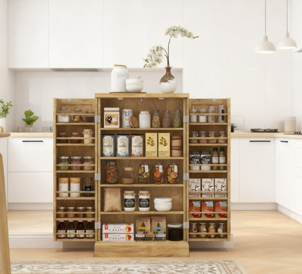 English Elm Adjustable Shelves Mdf Pantry Cabinet with Spice Rack Storage for Slim Kitchen Spaces T3971P428245