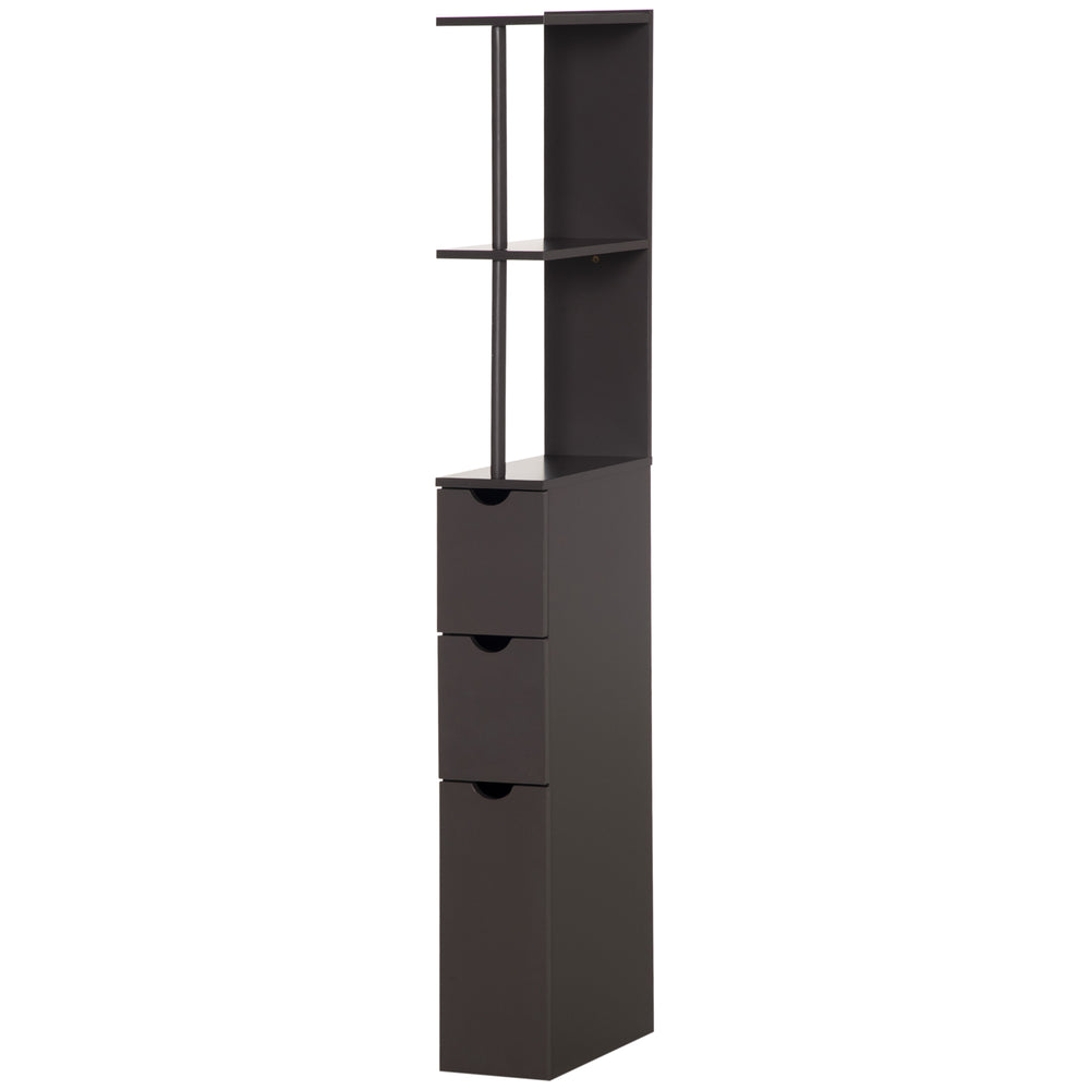 English Elm HOMCOM 54" Tall Bathroom Storage Cabinet - Slim Freestanding Linen Tower with Shelves, Drawers, Brown W2225P217007