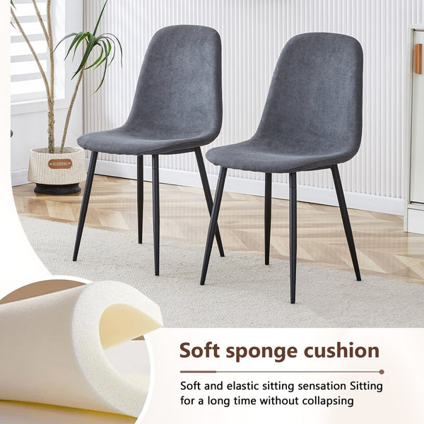 English Elm Table And Chair Set - Modern 64.5" Black Wood Dining Table With 4 Dark Gray Linen-Cotton Chairs W1151S04318-GIGA