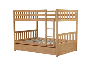 English Elm Full Over Full Rustic Bunk Bed With Trundle, Ladder, Guardrails - Versatile Space-Saver In White Oak W504S00180